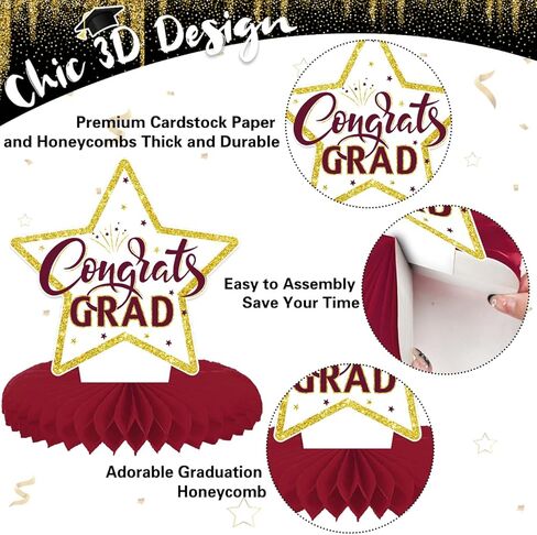 8 قطع كستنائي لتزيين طاولات حفلات التخرج فئة 2024 قطع مركزية للطاولات 2024، تهنئة قطعة مركزية على شكل قرص العسل لمستلزمات حفلات التخرج in Kuwait