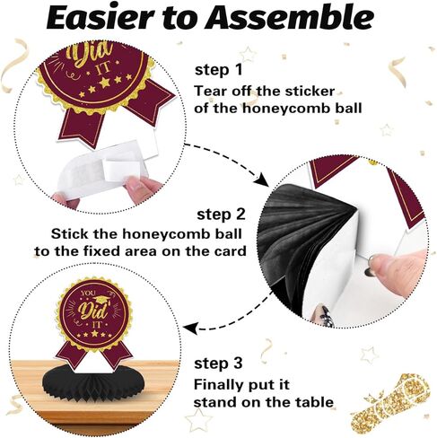 8 قطع كستنائي لتزيين طاولات حفلات التخرج فئة 2024 قطع مركزية للطاولات 2024، تهنئة قطعة مركزية على شكل قرص العسل لمستلزمات حفلات التخرج in Kuwait