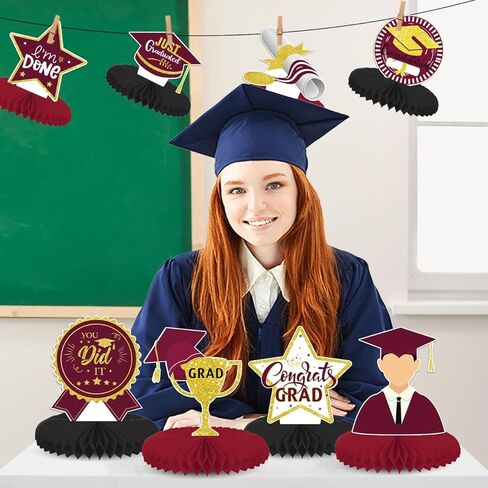 8 قطع كستنائي لتزيين طاولات حفلات التخرج فئة 2024 قطع مركزية للطاولات 2024، تهنئة قطعة مركزية على شكل قرص العسل لمستلزمات حفلات التخرج in Kuwait