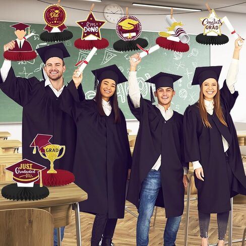 8 قطع كستنائي لتزيين طاولات حفلات التخرج فئة 2024 قطع مركزية للطاولات 2024، تهنئة قطعة مركزية على شكل قرص العسل لمستلزمات حفلات التخرج in Kuwait