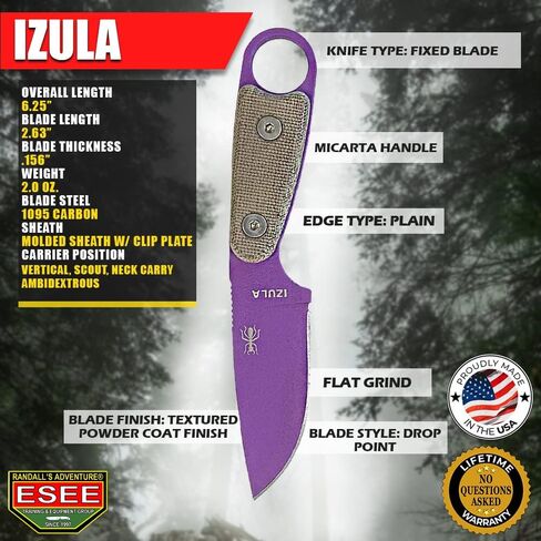 سكاكين ESEE Izula أرجواني - مقبض ميكارتا رمادي مع غمد بوليمر مصبوب ولوحة مشبك in Saudi Arabia