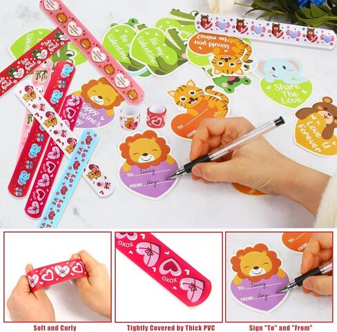KIMOBER 32PCS Valentine's Day Slap Bracelets, Animal Slap Wristbands with 36PCS Valentine Day Cards for Kids Party Favors,Gift Bag Filler in Kuwait