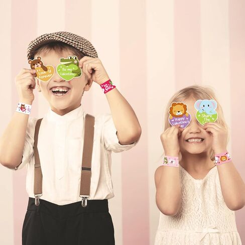 KIMOBER 32PCS Valentine's Day Slap Bracelets, Animal Slap Wristbands with 36PCS Valentine Day Cards for Kids Party Favors,Gift Bag Filler in Kuwait