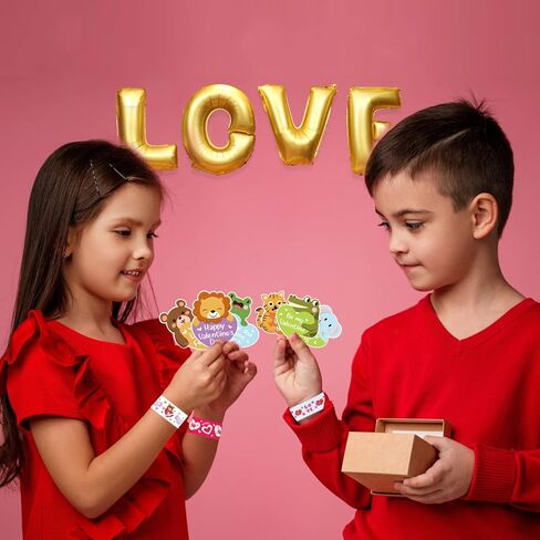 KIMOBER 32PCS Valentine's Day Slap Bracelets, Animal Slap Wristbands with 36PCS Valentine Day Cards for Kids Party Favors,Gift Bag Filler in Kuwait