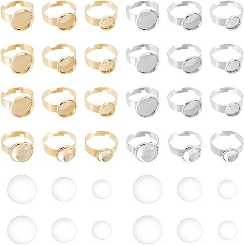 DICOSMETIC 24Pcs 2 Styles Adjustable Ring Base Oval Base Rings Blank Finger Rings Cabochon Base Bezel for Ring Blanks Stainless Steel Pad Ring Base Jewelry Findings for DIY Rings in Saudi Arabia