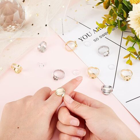 DICOSMETIC 24Pcs 2 Styles Adjustable Ring Base Oval Base Rings Blank Finger Rings Cabochon Base Bezel for Ring Blanks Stainless Steel Pad Ring Base Jewelry Findings for DIY Rings in Saudi Arabia