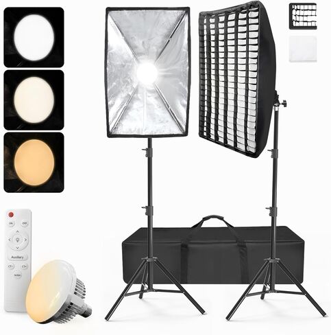 LimoStudio *ترقية* [2-Pack] 85W LED Bulb 20 "x30" Softbox Lighting Kit لعاكس ضوء استوديو الصور، ناشر شبكة بيضاء، التحكم في درجة حرارة اللون والسطوع مع جهاز التحكم عن بعد، AGG3367 in Kuwait