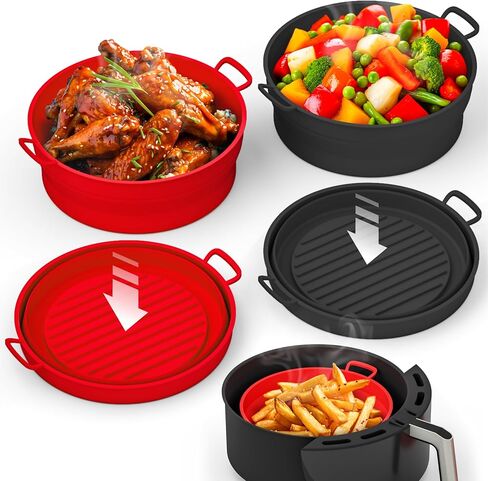 2 Pack Air Fryer Silicone Liners Pot - Reusable Air Fryer Silicone Basket Bowl for 3 to 5 qt - Airfryer Silicone Liner Replacement - Red & Blue in Saudi Arabia