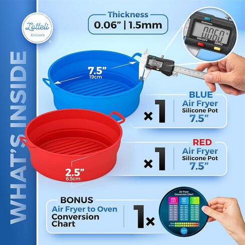 2 Pack Air Fryer Silicone Liners Pot - Reusable Air Fryer Silicone Basket Bowl for 3 to 5 qt - Airfryer Silicone Liner Replacement - Red & Blue in Saudi Arabia