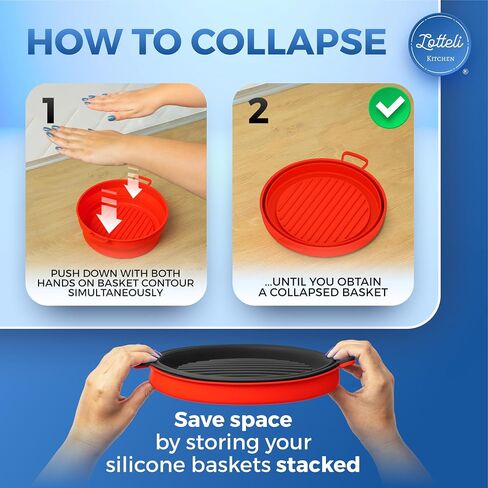 2 Pack Air Fryer Silicone Liners Pot - Reusable Air Fryer Silicone Basket Bowl for 3 to 5 qt - Airfryer Silicone Liner Replacement - Red & Blue in Saudi Arabia