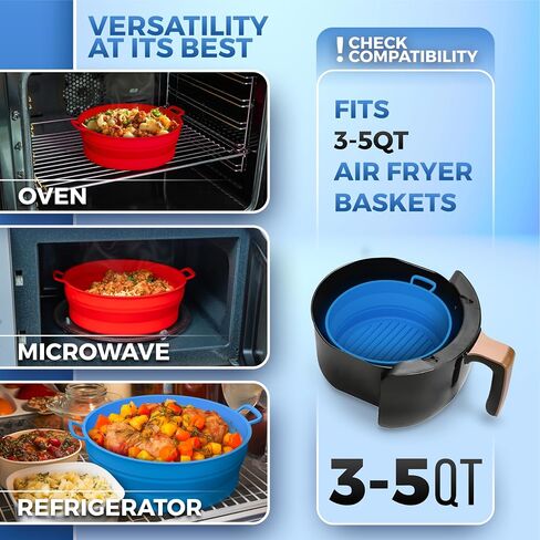 2 Pack Air Fryer Silicone Liners Pot - Reusable Air Fryer Silicone Basket Bowl for 3 to 5 qt - Airfryer Silicone Liner Replacement - Red & Blue in Saudi Arabia