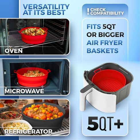 2 Pack Air Fryer Silicone Liners Pot - Reusable Air Fryer Silicone Basket Bowl for 3 to 5 qt - Airfryer Silicone Liner Replacement - Red & Blue in Saudi Arabia