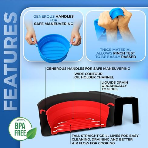 2 Pack Air Fryer Silicone Liners Pot - Reusable Air Fryer Silicone Basket Bowl for 3 to 5 qt - Airfryer Silicone Liner Replacement - Red & Blue in Saudi Arabia