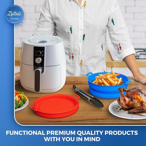 2 Pack Air Fryer Silicone Liners Pot - Reusable Air Fryer Silicone Basket Bowl for 3 to 5 qt - Airfryer Silicone Liner Replacement - Red & Blue in Saudi Arabia