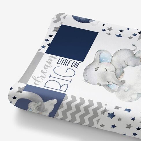 HawSkgFub Sleeping Elephant Stars Changing Pad Cover for Baby Boys Navy Blue, Dream Big Little One Diaper Change Table Covers, Soft Stretchy Safe Snug Fitted Changing Mat Sheets Fit 32"/34" x 16" in Saudi Arabia