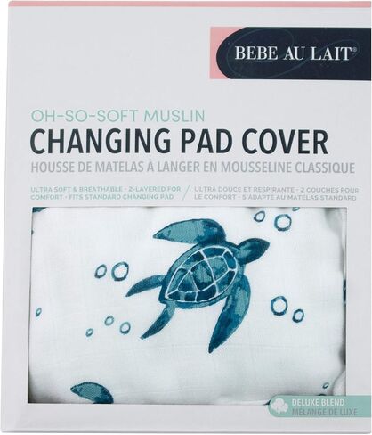 غطاء وسادة تغيير الحفاضات من الموسلين الناعم جدًا من بيبي أو لايت - مقاس مطاطي، فتحات حزام الأمان، مزيج من طبقتين من الموسلين، يناسب وسادة تغيير حفاضات الأطفال القياسية حتى مقاس 91.44 سم × 45.72 سم × 15.24 سم - مقاس واحد، السلاحف البحرية in Kuwait