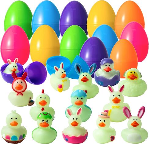 24 قطعة من بيض عيد الفصح الملون من Haooryx مملوءة بالبط المطاطي، بيضة بلاستيكية مملوءة مسبقًا بالتوهج في الظلام، ألعاب حوض الاستحمام للأطفال، سلة عيد الفصح، حشو هدايا الحفلات في الفصل الدراسي in Saudi Arabia