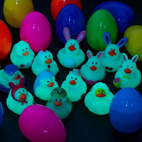 24 قطعة من بيض عيد الفصح الملون من Haooryx مملوءة بالبط المطاطي، بيضة بلاستيكية مملوءة مسبقًا بالتوهج في الظلام، ألعاب حوض الاستحمام للأطفال، سلة عيد الفصح، حشو هدايا الحفلات في الفصل الدراسي in Saudi Arabia