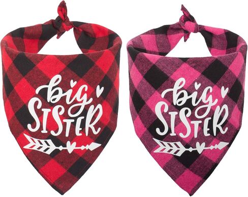 ADOGGYGO 2 Pack Big Sister Brother Dog Bandana Buffalo Plaid Triangle Dog Scarf Pregnancy Announcement Bandana for Small Medium Large Dogs Pets (Big Brother) in Saudi Arabia