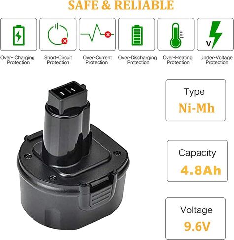 2pack 4.8ah 9.6v dw9062 استبدال البطارية لـ DeWalt 9.6V بطارية Ni-MH DW9061 DW926 DC750KA DW955K DW955 DW926K-2 DW926K DW902 DW050 DE9062 DE9061 DE9036 DW955K-2 APPECT for DEWALT 9.6VOLT in Kuwait