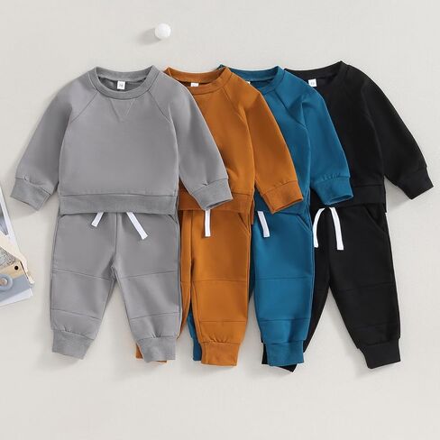 Karesoull Toddler Baby Boy Sweatsuits Fall Winter Clothes Set Long Sleeve Tracksuits Crewneck Sweatshirts & Pants Outfit in Kuwait