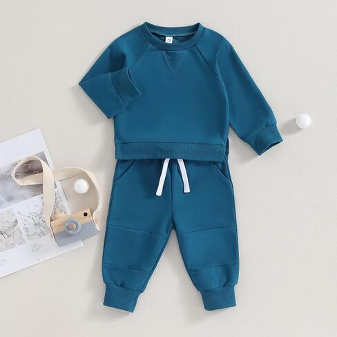 Karesoull Toddler Baby Boy Sweatsuits Fall Winter Clothes Set Long Sleeve Tracksuits Crewneck Sweatshirts & Pants Outfit in Kuwait