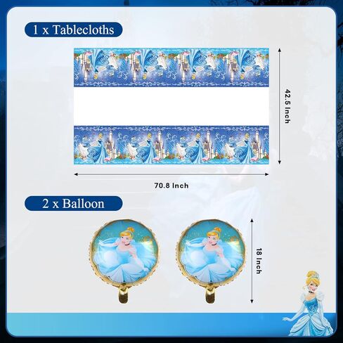 زخارف حفلات سندريلا، تتضمن خلفية حفلات سندريلا مقاس 5 × 3 أقدام، بالون من فيلم الألومنيوم، مفرش طاولة، أطباق حلوى، مناديل، أدوات مائدة، لحفلة عيد ميلاد سندريلا in Kuwait