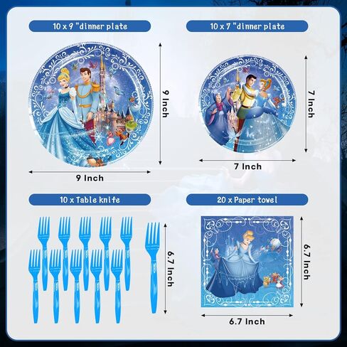 زخارف حفلات سندريلا، تتضمن خلفية حفلات سندريلا مقاس 5 × 3 أقدام، بالون من فيلم الألومنيوم، مفرش طاولة، أطباق حلوى، مناديل، أدوات مائدة، لحفلة عيد ميلاد سندريلا in Kuwait