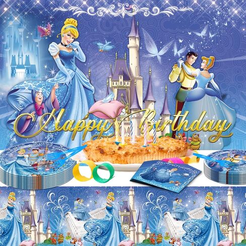 زخارف حفلات سندريلا، تتضمن خلفية حفلات سندريلا مقاس 5 × 3 أقدام، بالون من فيلم الألومنيوم، مفرش طاولة، أطباق حلوى، مناديل، أدوات مائدة، لحفلة عيد ميلاد سندريلا in Kuwait