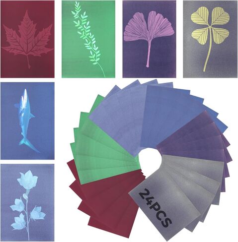 مجموعة ورق طباعة الشمس الملونة، 24 ورقة من أوراق الفن الشمسي في 6 ألوان، أوراق النمط السيانوتي عالية الحساسية، أوراق فنية مطبوعة بالشمس الطبيعية/الشمسية المنشطة لمشروع الأعمال الفنية والحرف اليدوية in Kuwait