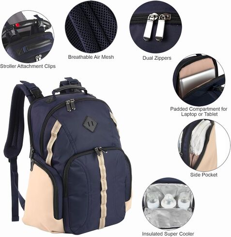 Baby Essentials Super Cooler Dual Compartment Diaper Bag Backpack with Portable Changing Pad, Stroller Straps, Insulated Bottle Compartment (Grey/Black) in Kuwait