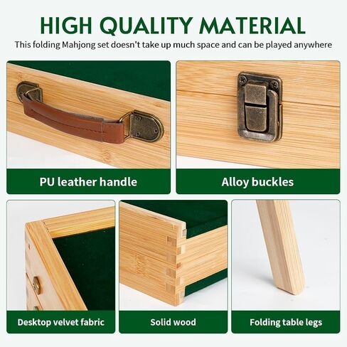 مجموعات ألعاب بلاط ماجونج المحمولة - طاولة ماجونج قابلة للطي مع مجموعة بلاط ماجيانج 144 قطعة للترفيه والتخييم الداخلي والخارجي in Kuwait