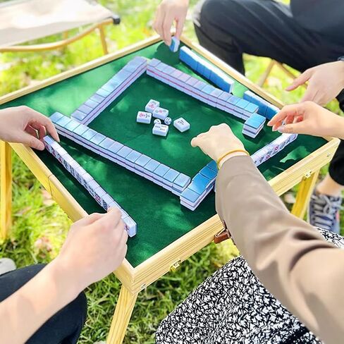 مجموعات ألعاب بلاط ماجونج المحمولة - طاولة ماجونج قابلة للطي مع مجموعة بلاط ماجيانج 144 قطعة للترفيه والتخييم الداخلي والخارجي in Kuwait