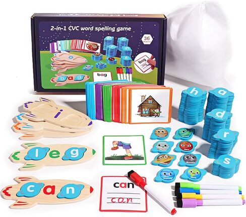 CVC Word Games 143pcs Flashcard CVC Word Reading Spelling Games Easter Basket Stuffer Montessori Educational Toy Easter Gifts for Kids 2 3 4 5+ Years Old in Saudi Arabia