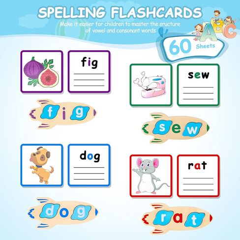 CVC Word Games 143pcs Flashcard CVC Word Reading Spelling Games Easter Basket Stuffer Montessori Educational Toy Easter Gifts for Kids 2 3 4 5+ Years Old in Saudi Arabia