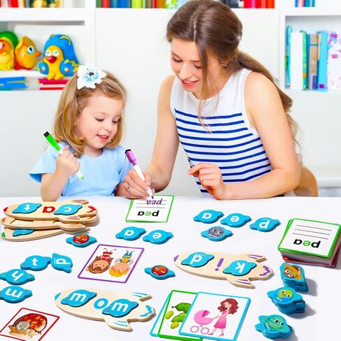 CVC Word Games 143pcs Flashcard CVC Word Reading Spelling Games Easter Basket Stuffer Montessori Educational Toy Easter Gifts for Kids 2 3 4 5+ Years Old in Saudi Arabia