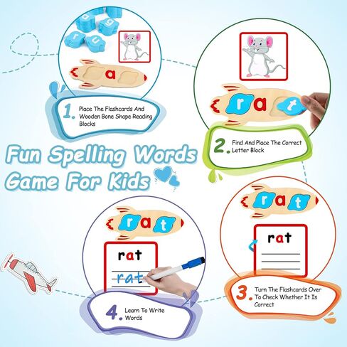 CVC Word Games 143pcs Flashcard CVC Word Reading Spelling Games Easter Basket Stuffer Montessori Educational Toy Easter Gifts for Kids 2 3 4 5+ Years Old in Saudi Arabia