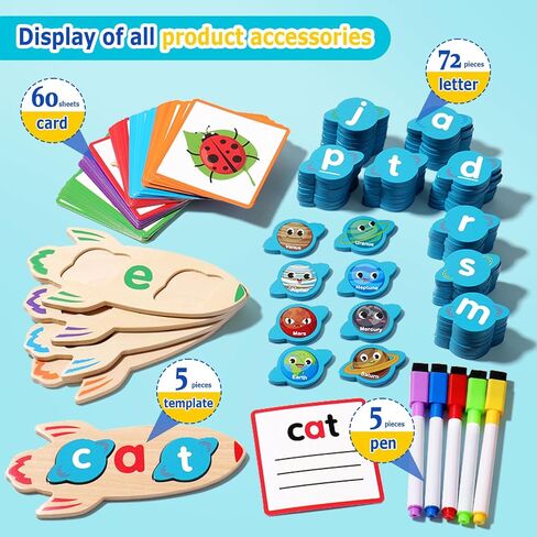 CVC Word Games 143pcs Flashcard CVC Word Reading Spelling Games Easter Basket Stuffer Montessori Educational Toy Easter Gifts for Kids 2 3 4 5+ Years Old in Saudi Arabia