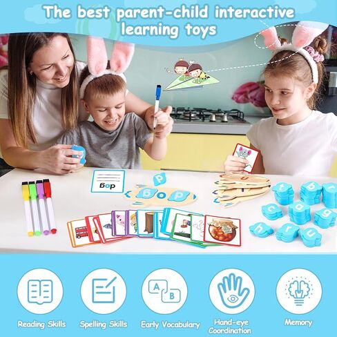 CVC Word Games 143pcs Flashcard CVC Word Reading Spelling Games Easter Basket Stuffer Montessori Educational Toy Easter Gifts for Kids 2 3 4 5+ Years Old in Saudi Arabia