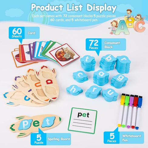 CVC Word Games 143pcs Flashcard CVC Word Reading Spelling Games Easter Basket Stuffer Montessori Educational Toy Easter Gifts for Kids 2 3 4 5+ Years Old in Saudi Arabia