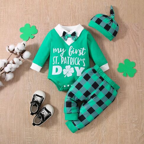 VINUOKER Baby Infant Toddler Boy First St.Patrick's Day Outfit Clover Clothes Romper Bodysuit in Saudi Arabia