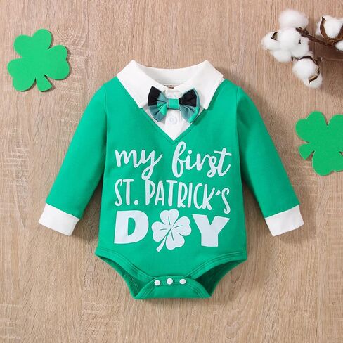 VINUOKER Baby Infant Toddler Boy First St.Patrick's Day Outfit Clover Clothes Romper Bodysuit in Saudi Arabia