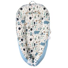 Baby Lounger, 100% Cotton 0-24 Months Breathable Soft Baby Nest Co Sleeper, Reversible Adjustable Portable Baby Lounger Nest for Newborn, Infant Lounger for Home & Travel (Grey Elephant)