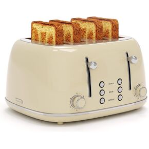 Toaster 4 Slice, Retro Stainless Toaster with 6 Bread Shade Settings,1.5''Wide Slots Toaster with Cancel/Defrost/Reheat Functions,Dual Independent Control Panel, Removal Crumb Tray (Red)