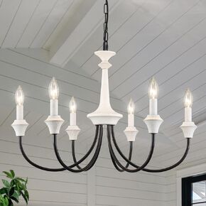 Distressed White French Country Chandelier 8 Lights Rustic Farmhouse Chandelier for Dining Room Light Fixture Candle Pendant Lights Handmade Wood Chandeliers for Living Room Bedrooms Kitchen