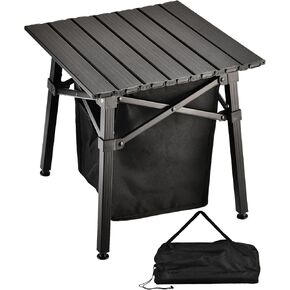 Aluminum Camping Side Table, Compact Folding Outdoor Table, Portable Beach Table with Carry Bag and Storage, Small Camp Table for Picnic, Hiking, Fishing, Grill,Camping(Black)