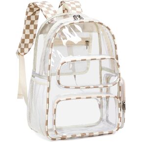 CAMTOP Clear Backpack Heavy Duty PVC Transparent Bag See Through BookBag for Student School Work Festival Sport Travel(17 Inch,Beige)