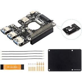 PCIe to M.2 4G/5G and USB 3.2 HAT+ for Raspberry Pi 5, PCIe to USB3.2/M.2 Adapter Board Compatible with Pi5 and 4G/5G Modules with M.2 Key B Interface, with 3X USB 3.2 Gen1 Ports, 5G-4IN1-PCB Antenna