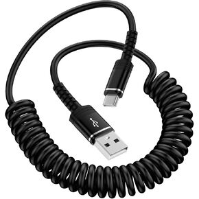 USB Type C Cable for Car Retractable USB A to USB C Fast Charger Cord Coiled Android Auto Charger Carplay Cable for Samsung Galaxy S24 S23 S22 S21 S20 A15 A54 A14 A53 A23,Pixel 9 Pro XL 8a 8 7 Pro 6 5