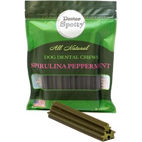 Doctor Spotty Peppermint Dog Dental Chews with Spirulina, Wholesome, Healthy Dog Chews, Natural and Grain-Free, Made in The USA, 8-Ct
